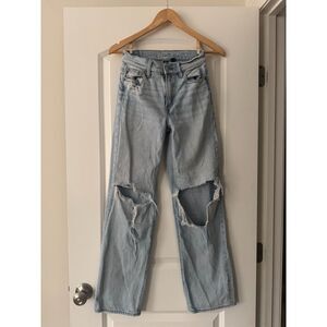 American Eagle Straight Leg Jeans Womens Size 00 Light Wash Distressed Denim